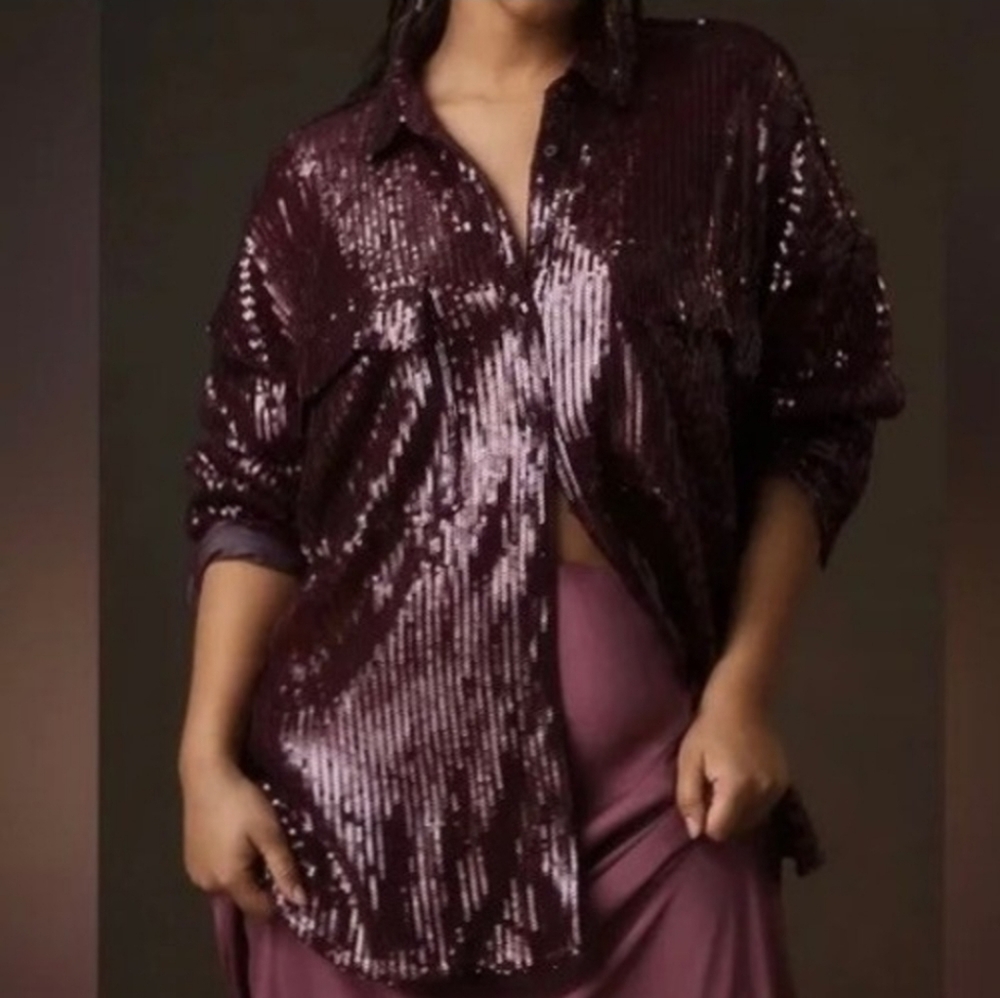 Women’s Pilcro Sequin Buttondown Shirt - Small S Burgundy Red NWT New
